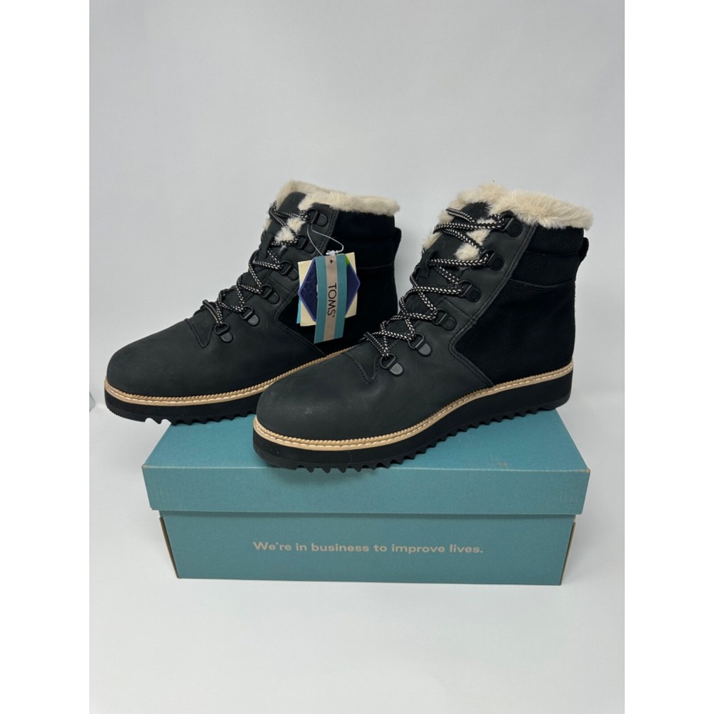 TOMS Mojave Hiker Boot Women Sz 6.5 leather suede Nubuck Black Ortholite NEW!!